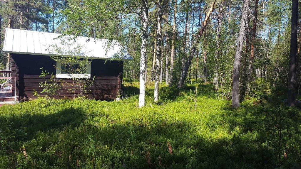 Säljares bild. Timrade stugan på större holmen.