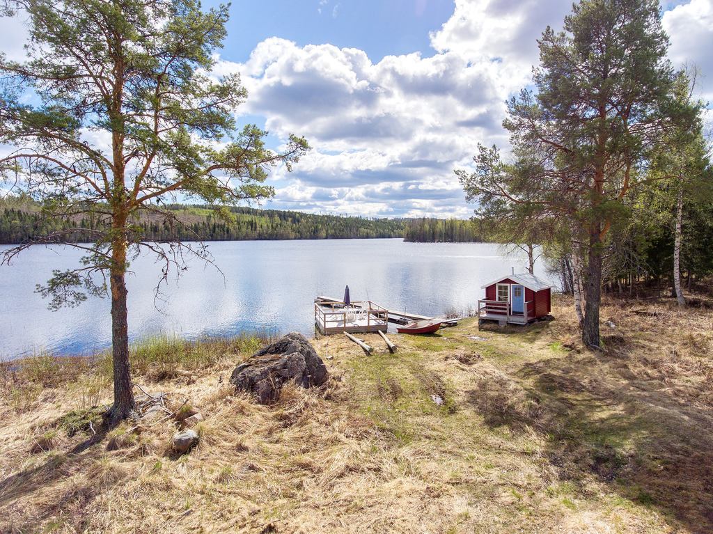 Bastu, brygga och en stor bad och solflotte.